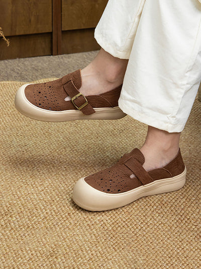Women Summer Vintage Genuine Leather Flat Shoes