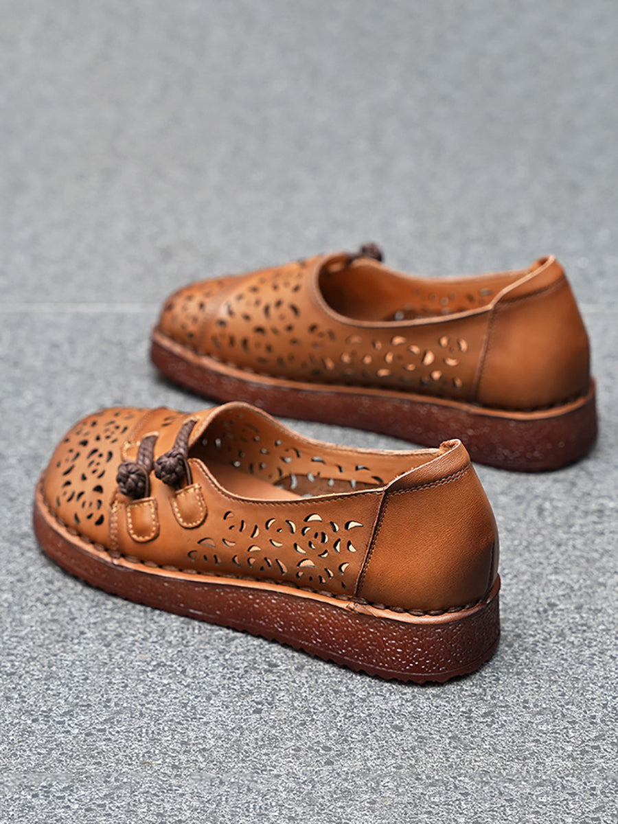 Women Summer Ethnic Hollow Out Low Heel Shoes