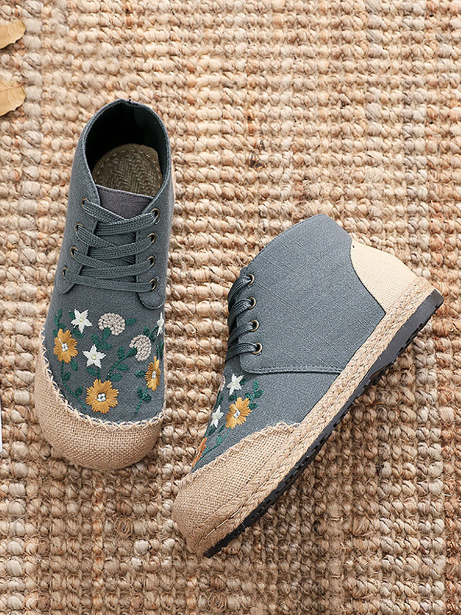 Women Autumn Ethnic Linen Embroidery Cloth Boots