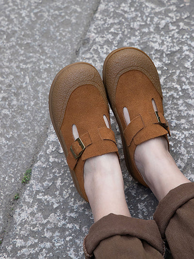 Women Summer Retro Genuine Suede Leather Flat Shoes