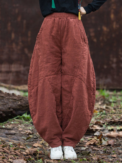 Women Vintage Autumn Solid Spliced Padded Harem Pants