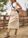 A-Line Buttoned Drawstring Pockets Solid Color Split-Joint Skirts Bottoms