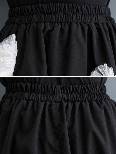 Loose Flower-Embellished Elastics Solid Color Skirts Bottoms