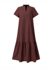 A-Line Loose Solid Color Split-Joint V-Neck Maxi Dresses