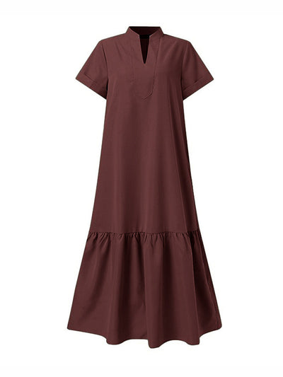 A-Line Loose Solid Color Split-Joint V-Neck Maxi Dresses