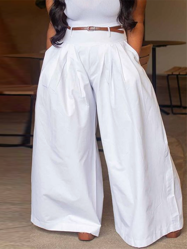 Loose Wide Leg No Belt Solid Color Casual Pants Bottoms Trousers