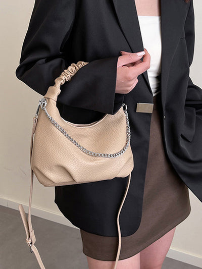 Chains Pleated Solid Color Zipper Crossbody Bags Handbags