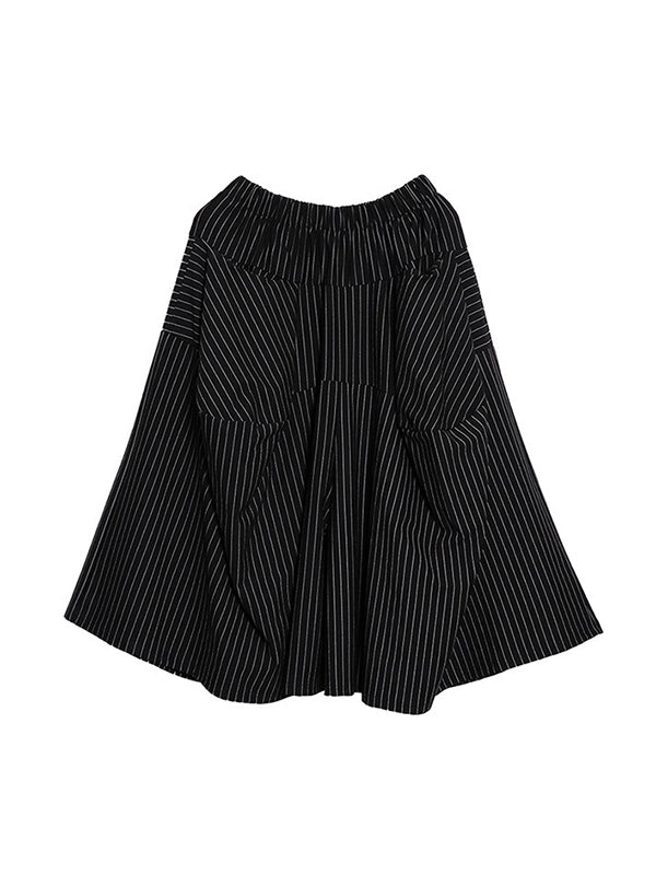 High Waisted Loose Elasticity Pockets Striped Culotte Pants