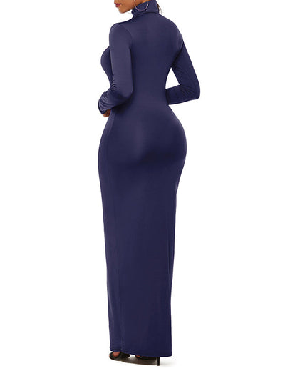 Bodycon Long Sleeves Solid Color High Neck Maxi Dresses