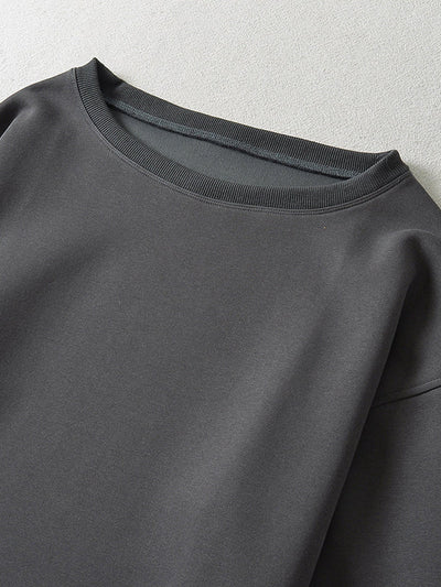 Long Sleeves Loose Solid Color Split-Joint Round-Neck Sweatshirt Tops