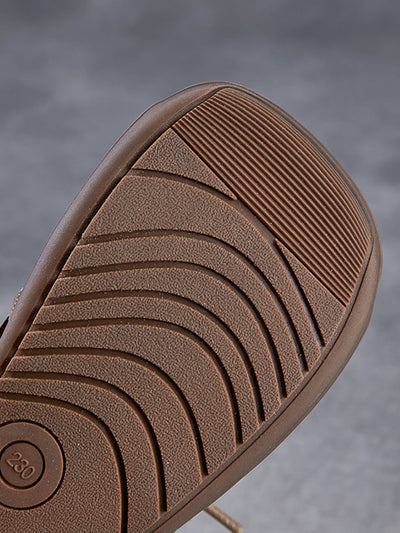 Women Summer Genuine Leather Open Toe Flat Sandals