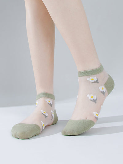 5 Pairs Women Summer Artsy Flower Short Socks