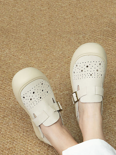 Women Summer Vintage Genuine Leather Flat Shoes