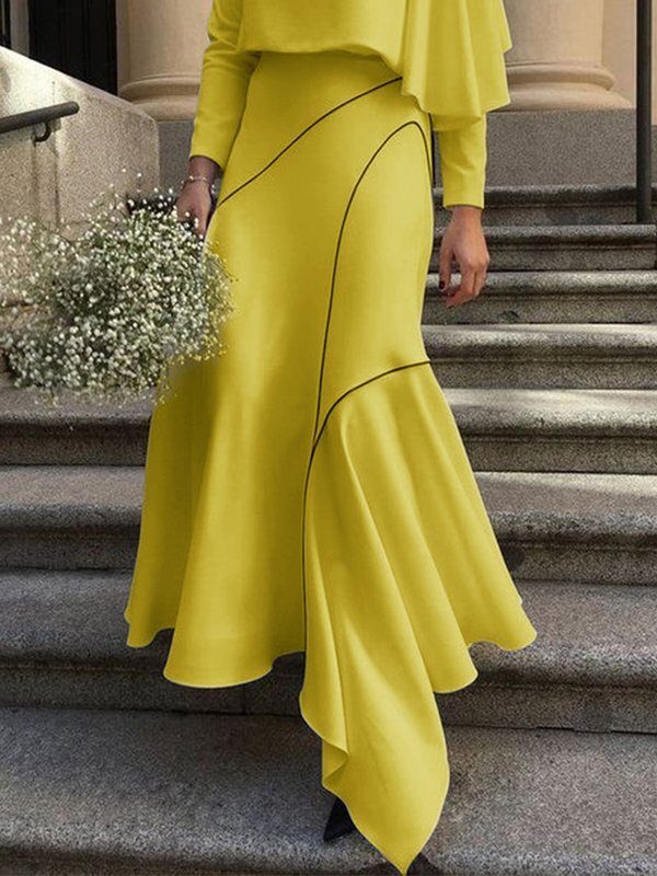 High-Low Loose Asymmetric Printed Split-Joint Skirts Bottoms