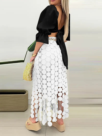 Bodycon High Waisted Solid Color Split-Joint Tasseled Skirts