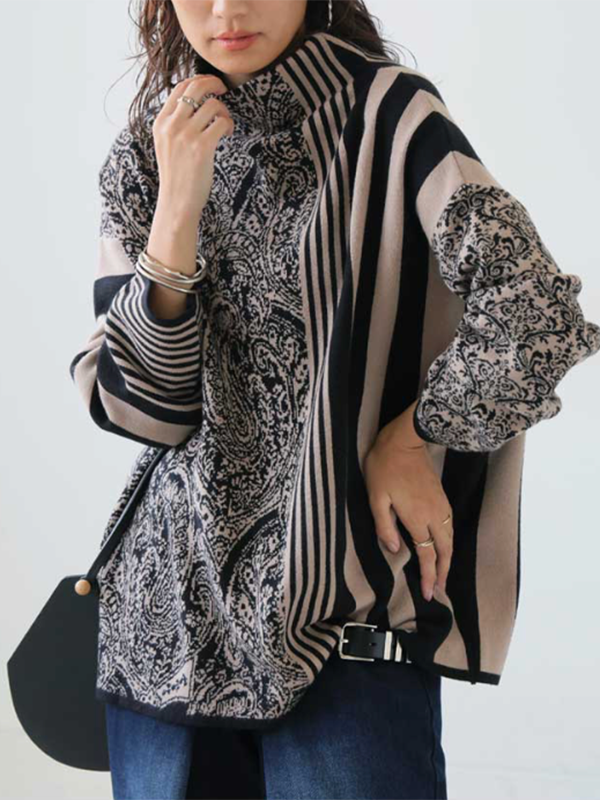 Long Sleeves Loose Striped Pullovers