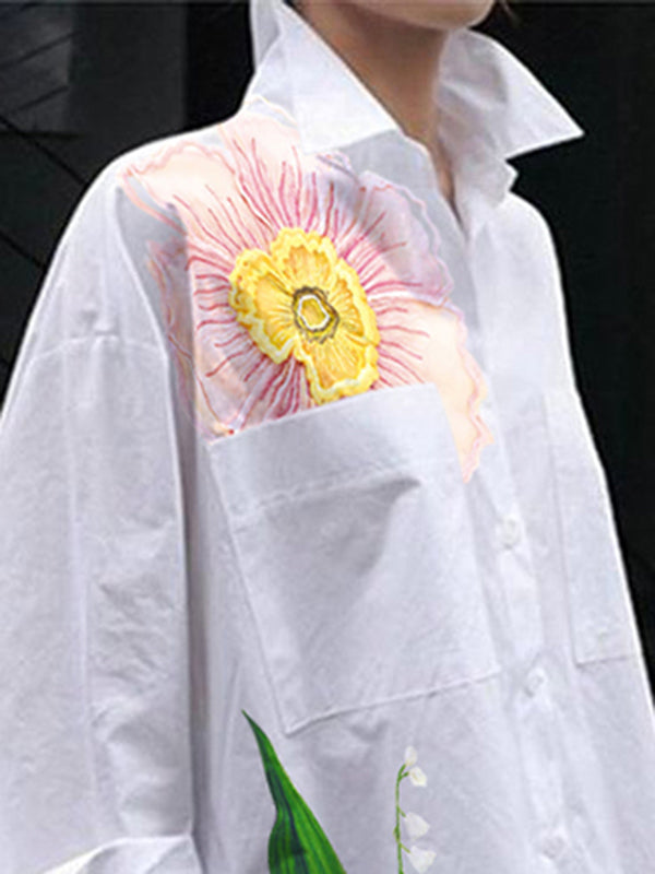 High-Low Loose Asymmetric Floral Printed Split-Joint Split-Side Lapel Blouses