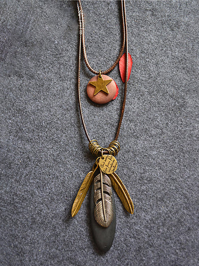 Wool Feathers Tassel Sweater Chain Necklace