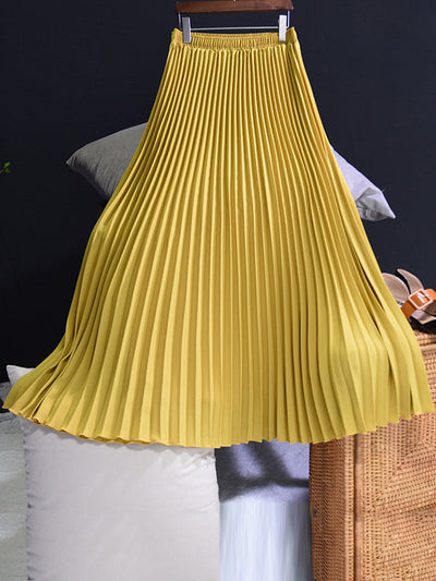Stylish Pleated Solid Color Elastic Waist Skirts