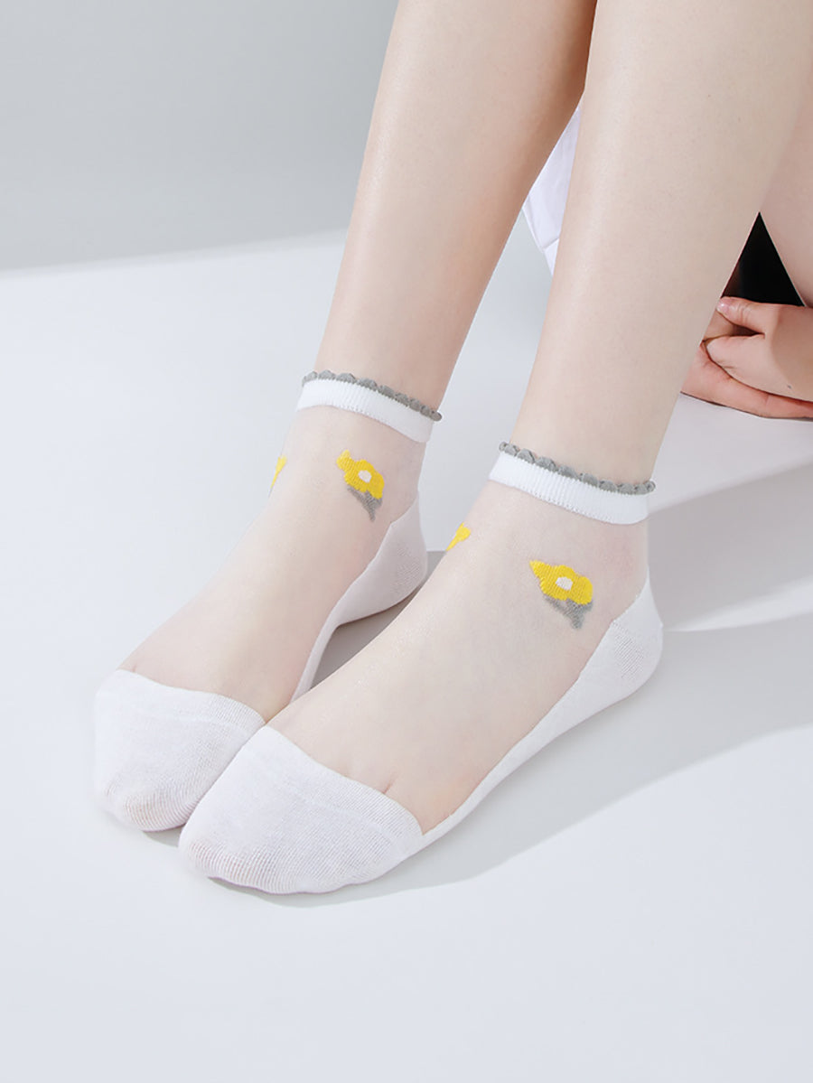 5 Pairs Women Summer Artsy Flower Short Socks