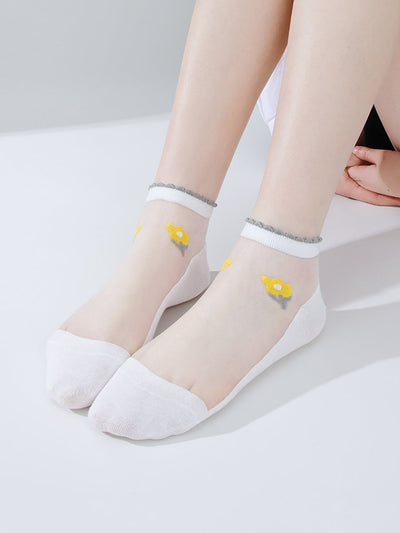 5 Pairs Women Summer Artsy Flower Short Socks