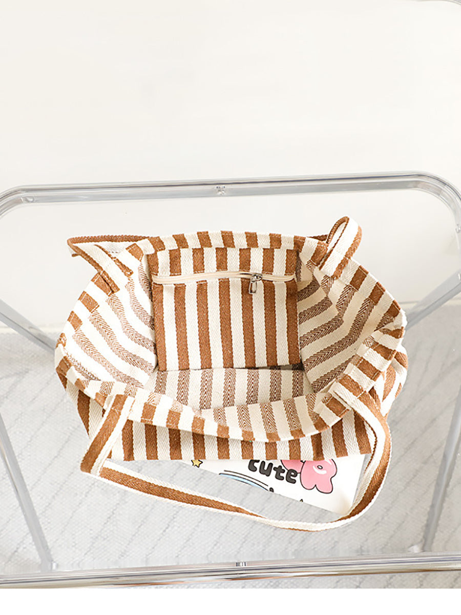 Women Casual Stripe Canvas Shoulder Bag