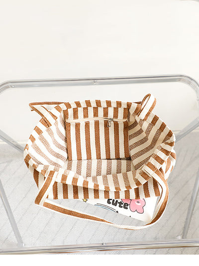 Women Casual Stripe Canvas Shoulder Bag