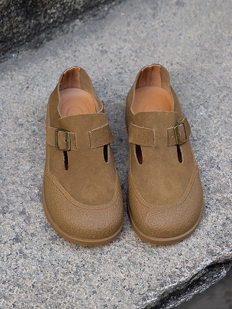 Women Summer Retro Genuine Suede Leather Flat Shoes