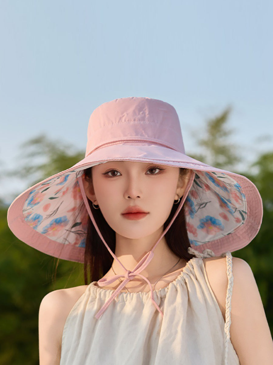 Women Summer Flower Dual-side Wearing Sunproof Hat