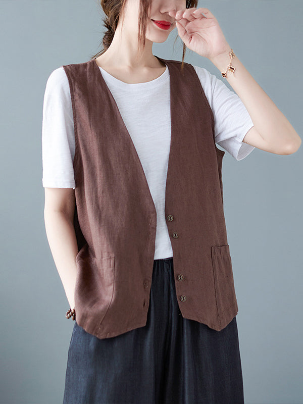 Simple Loose V-Neck Solid Color Vest