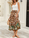 A-Line Loose Drawstring Leopard Split-Joint Skirts Bottoms