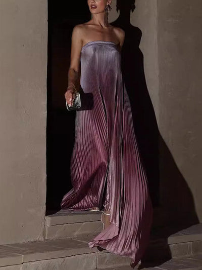 A-Line Loose Elasticity Gradient Pleated Tube Evening Dresses Maxi Dresses
