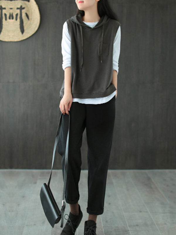 Artistic Retro Solid Hooded Vest
