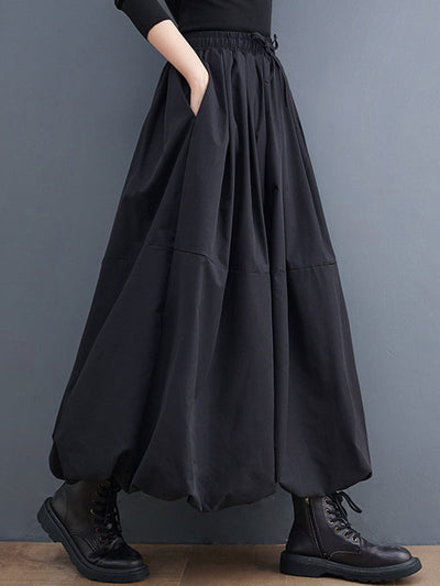 Urban Loose Drawstring High Waisted Black Bubble Skirt