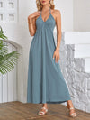 A-Line Loose Pleated Solid Color Split-Joint Deep V-Neck Maxi Dresses
