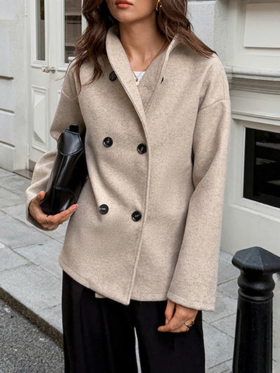 Long Sleeves Buttoned Solid Color Stand Collar Coats&Jackets Outerwear