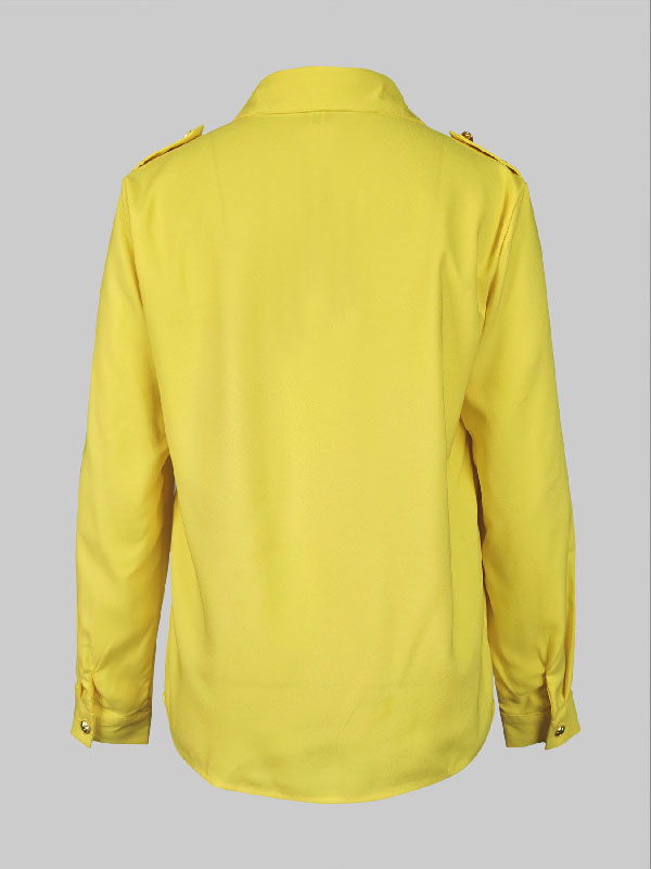 Long Sleeves Loose Asymmetric Buttoned Lapel Blouses&Shirts Tops