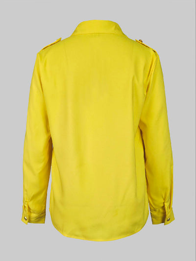 Long Sleeves Loose Asymmetric Buttoned Lapel Blouses&Shirts Tops