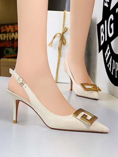 Belt Buckle Pointed-Toe Pumps Sling Shoes