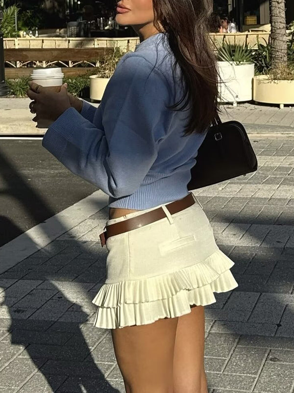 Loose No Belt Pleated Solid Color Skirts Bottoms