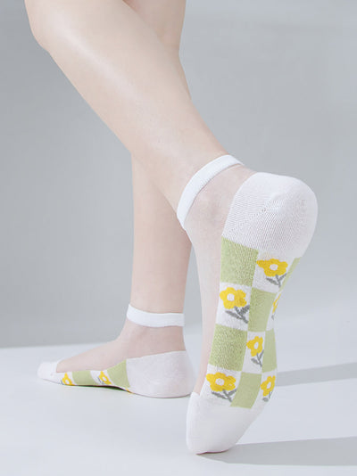 5 Pairs Women Summer Artsy Flower Short Socks