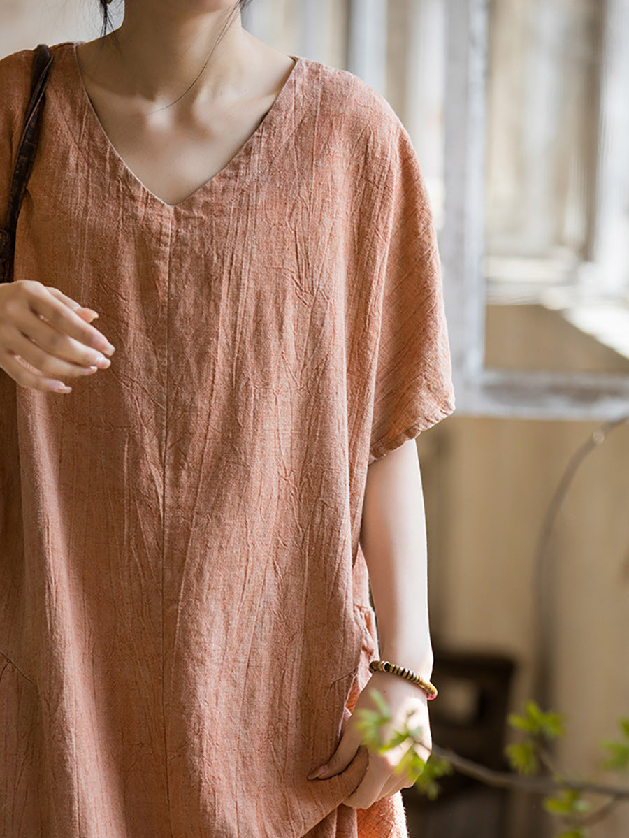Women Summer Women Summer V-Neck Linen Dress