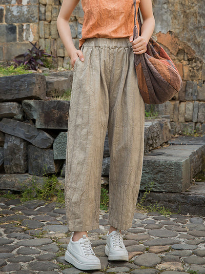 Women Summer Worn Tie-dye Ramie Harem Pants