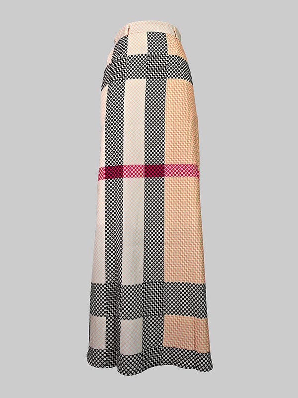 High Waisted Loose Printed Split-Joint Striped Long Skirts Skirts