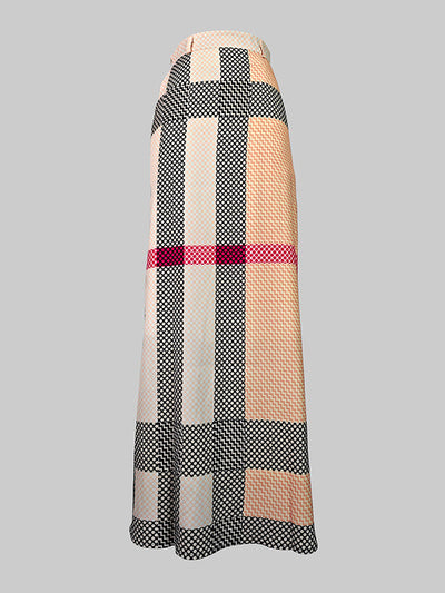 High Waisted Loose Printed Split-Joint Striped Long Skirts Skirts