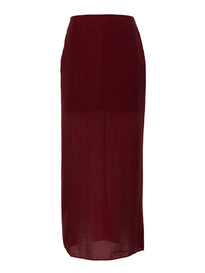 Bodycon High Waisted See-Through Solid Color Split-Joint Skirts Bottoms