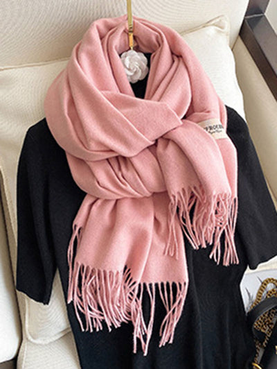 15 Colors Imitated Cashmere Solid Color Tasseled Scarf