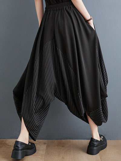 Harem Pants Irregular Clipping Split-Joint Striped Casual Pants Bottoms