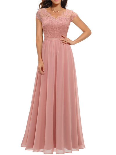 A-Line High Waisted Pleated See-Through Solid Color Split-Joint V-Neck Maxi Dresses