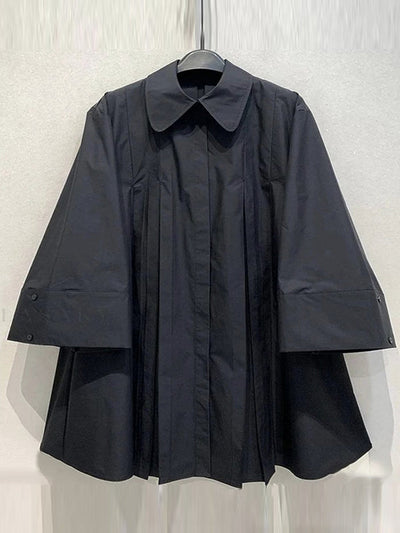 Long Sleeves Buttoned Pleated Solid Color Lapel Midi Dresses Shirt Dress